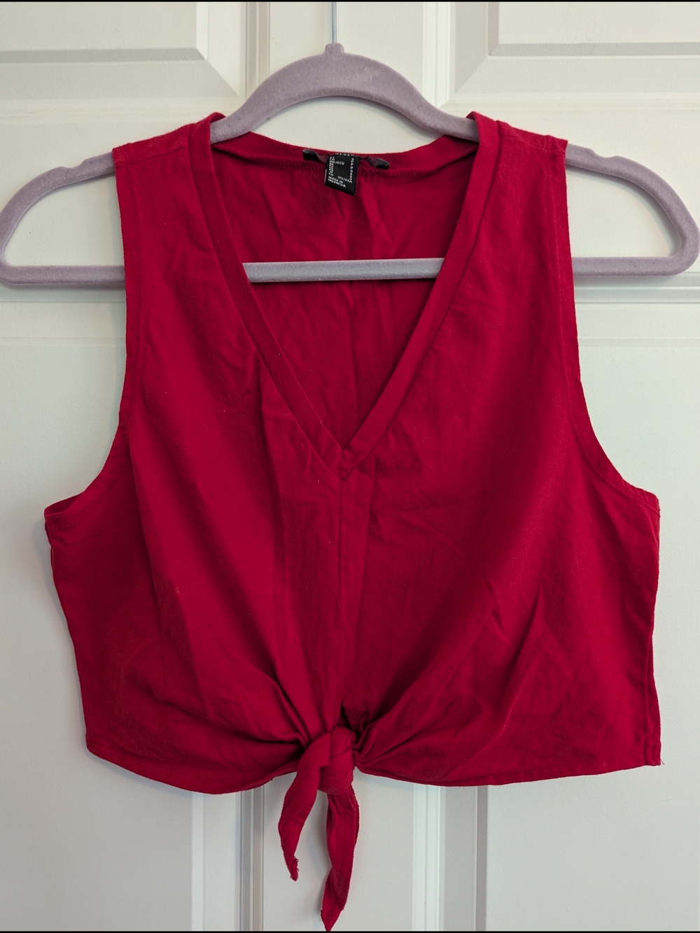 Forever 21 Red Tie-Knot V-Neck Crop Top